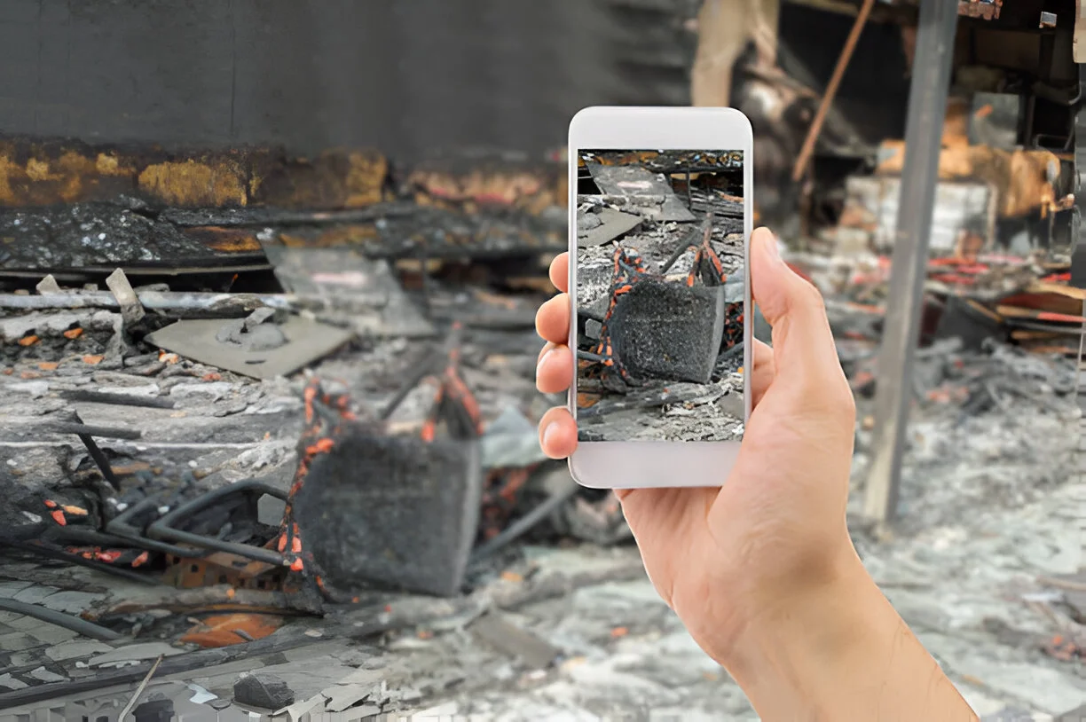 taking a picture of fire damage house